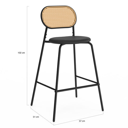 Lot de 2 tabourets Clarisse dossier cannage et assise noire