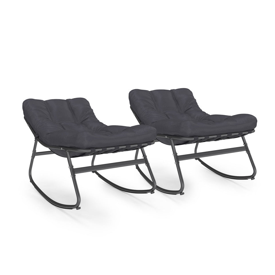 Lot de 2 fauteuils de jardin à bascule avec coussin gris