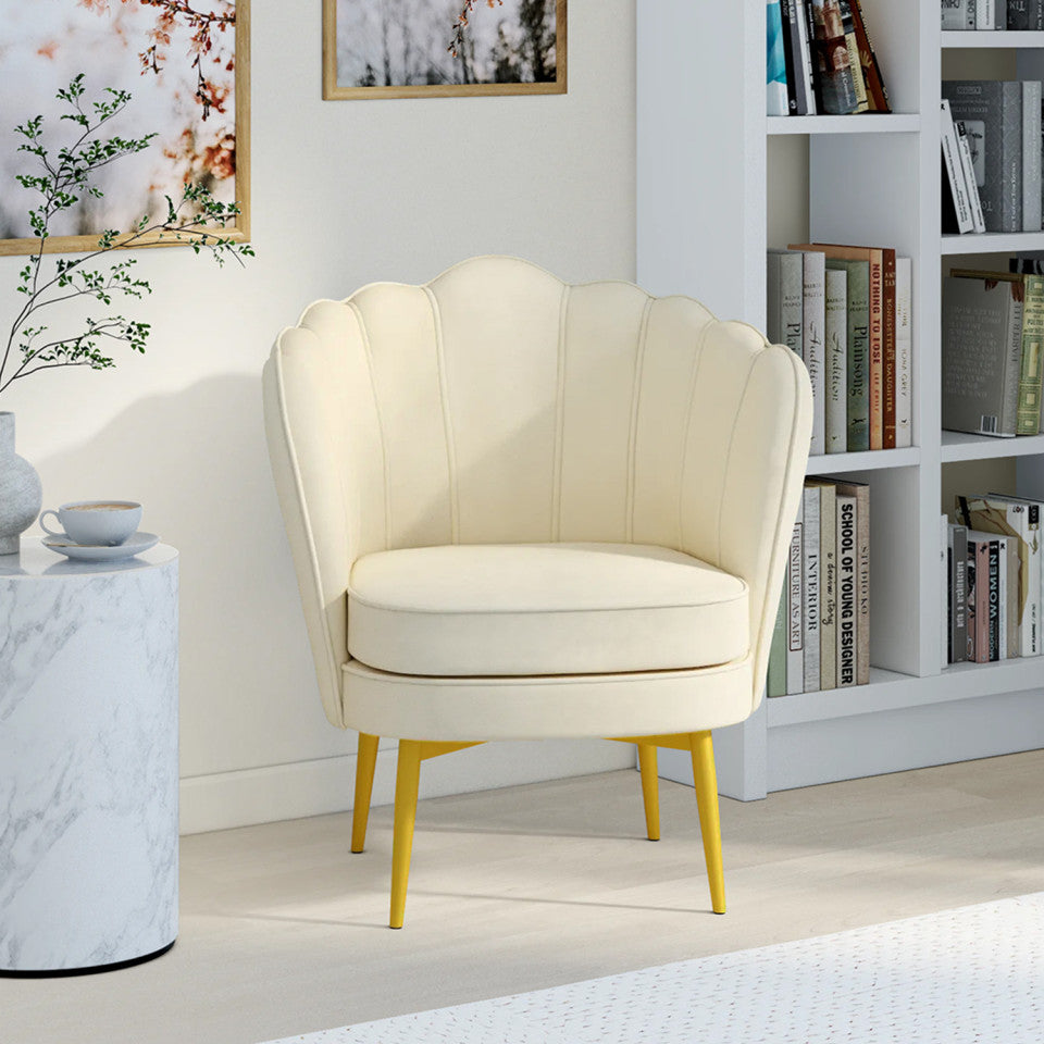 Fauteuil Arielle beige pieds dorés
