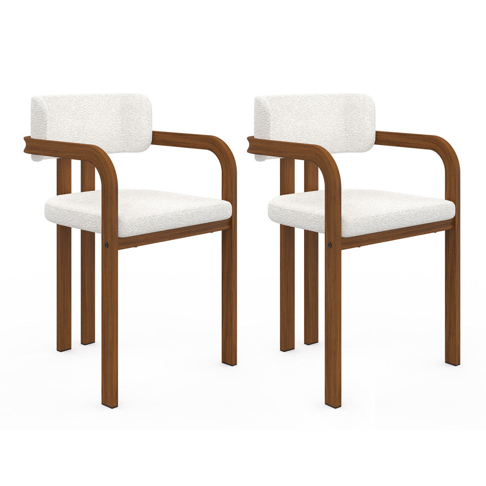 Lot de 2 chaises Elsa avec accoudoirs en bouclette et pieds métal effet noyer