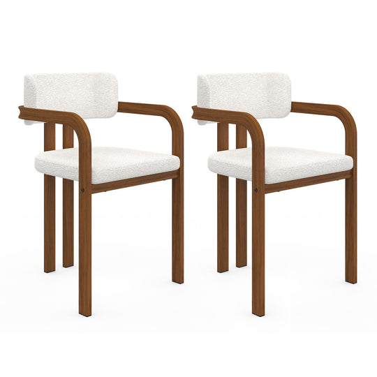 Lot de 2 chaises Elsa avec accoudoirs en bouclette et pieds métal effet noyer