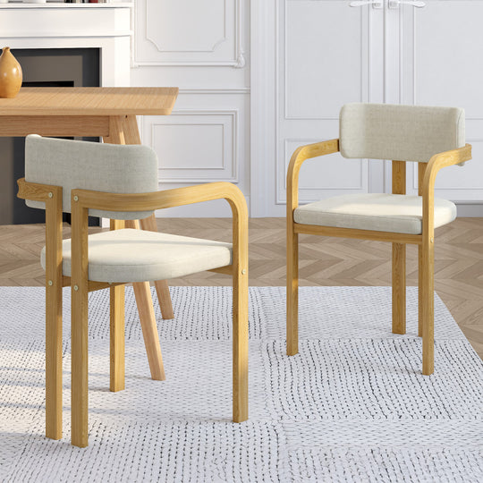 Lot de 2 chaises Elsa avec accoudoirs en tissu beige et pieds métal