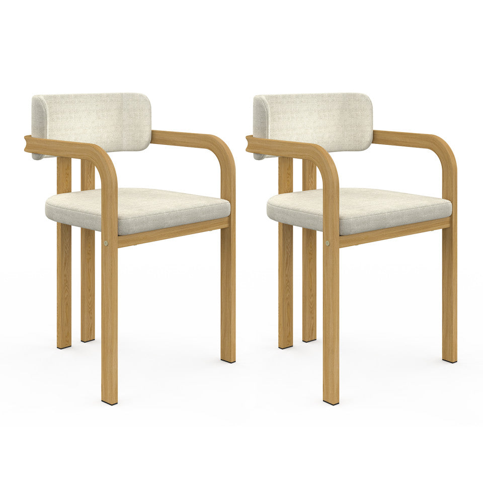 Lot de 2 chaises Elsa avec accoudoirs en tissu beige et pieds métal