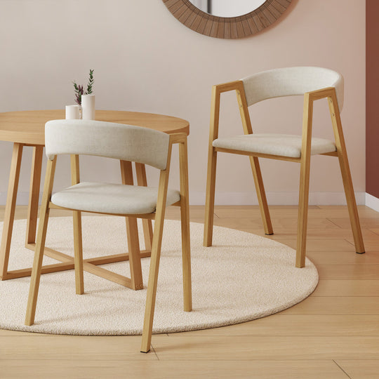 Lot de 4 chaises Enola en tissu beige et pieds effet bois