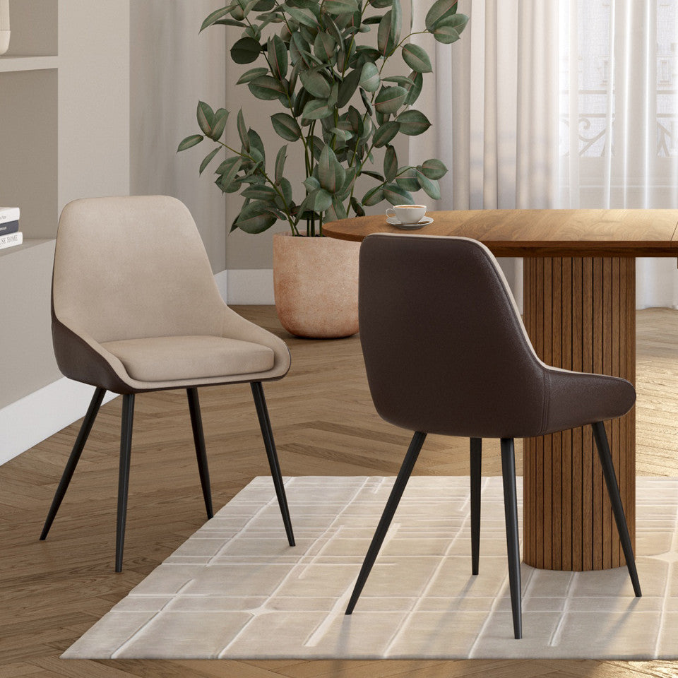 Lot de 4 chaises Ornella bi-matière taupe et marron pieds métal noirs