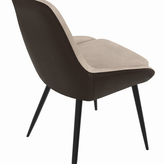 Lot de 6 chaises Ornella bi-matière taupe et marron pieds métal noirs