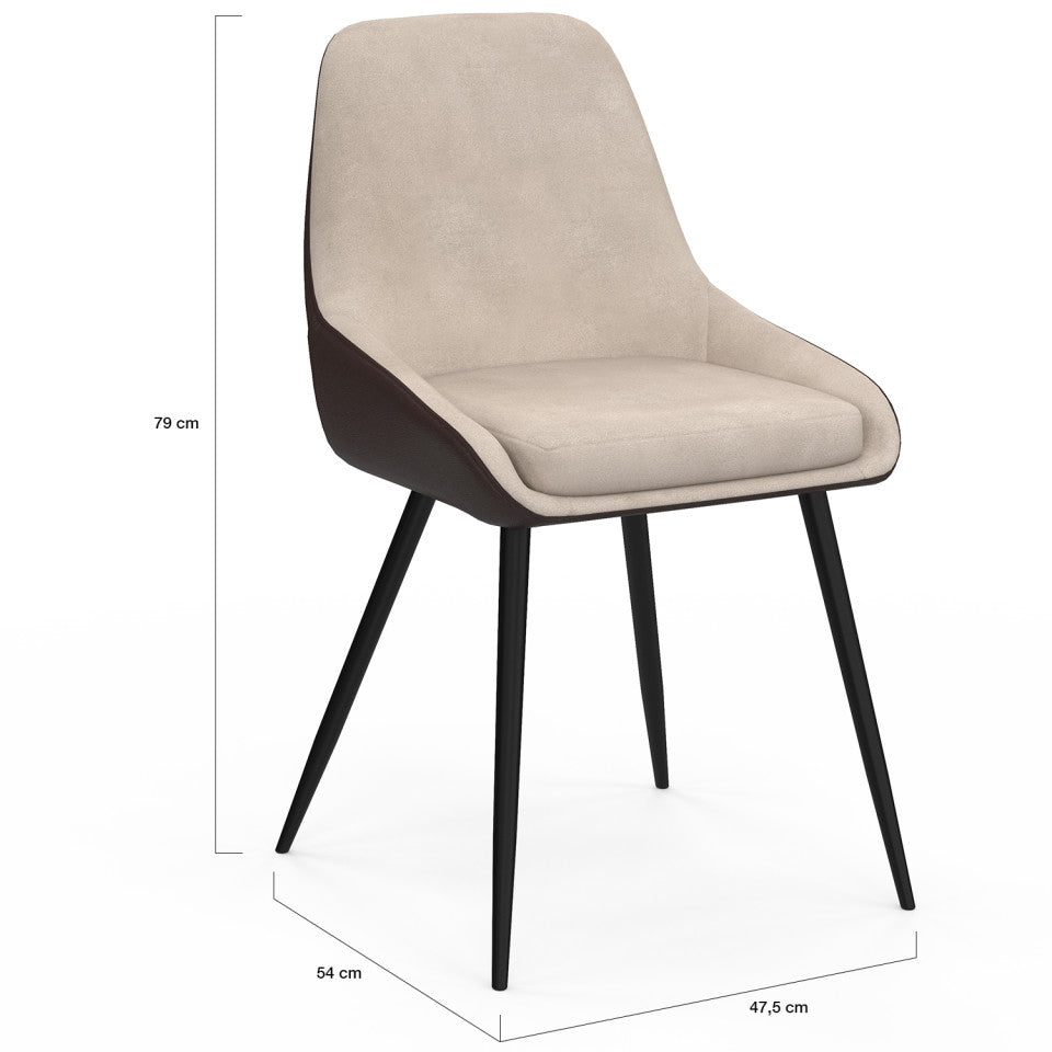 Lot de 4 chaises Ornella bi-matière taupe et marron pieds métal noirs
