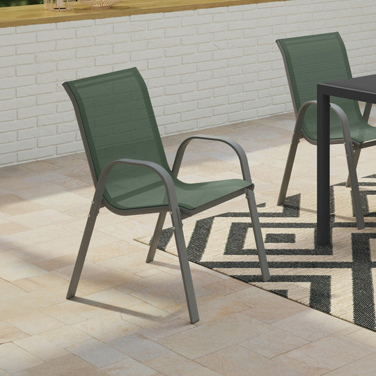 Lot de 6 chaises de jardin empilables textilène vert