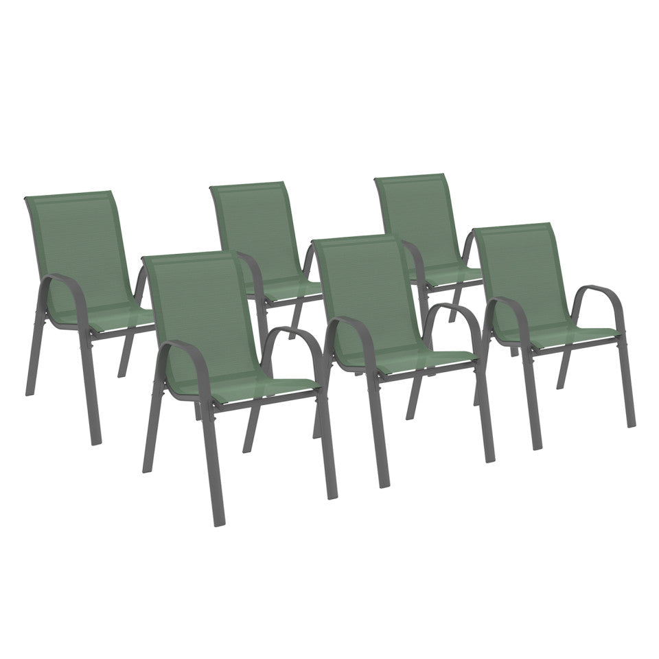 Lot de 6 chaises de jardin empilables textilène vert