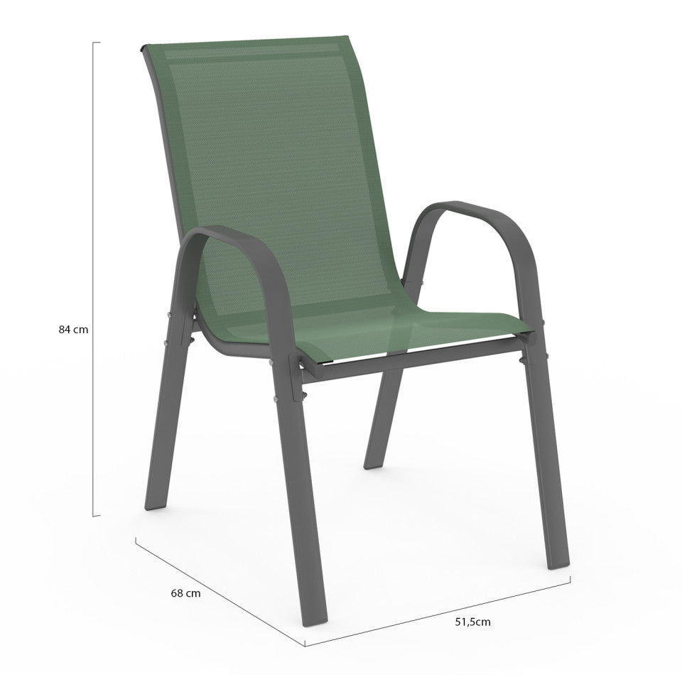 Lot de 6 chaises de jardin empilables textilène vert
