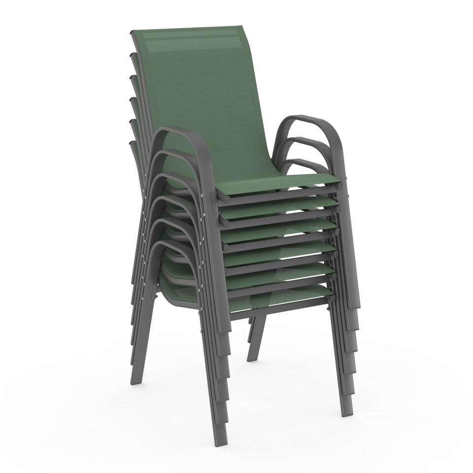 Lot de 6 chaises de jardin empilables textilène vert