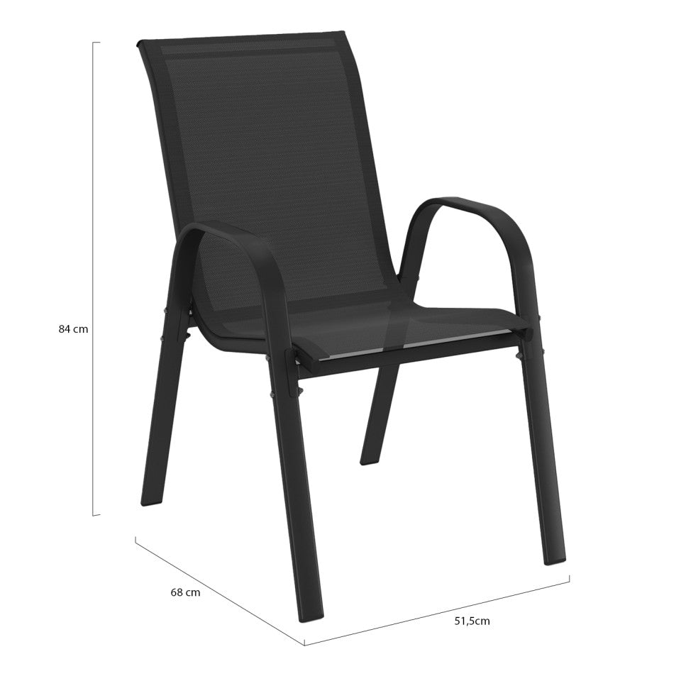 Lot de 6 chaises de jardin empilables textilène noire