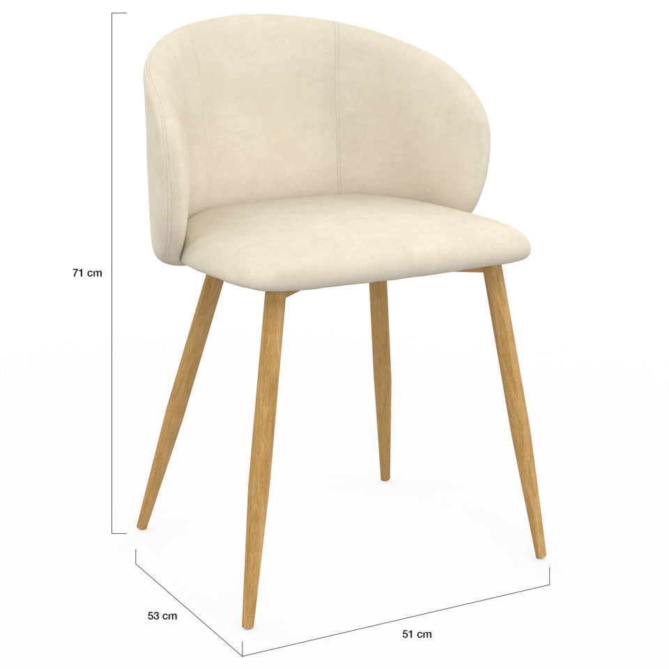 Lot de 4 chaises Léona en velours beige et pieds métal