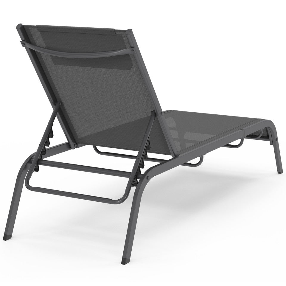 Lot de 2 Transats inclinables Mindoro 5 positions avec table d'appoint