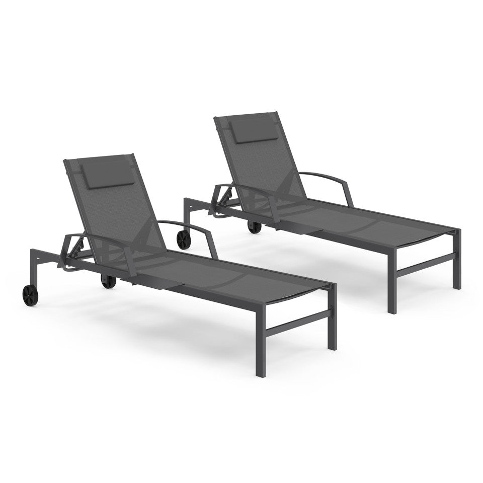 Lot de 2 Transats inclinables Bornéo 5 positions avec tablette