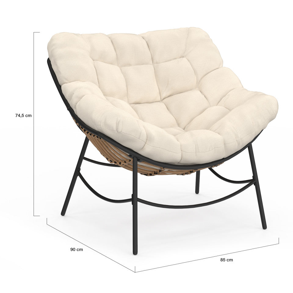 Fauteuil de jardin Lois rotin et coussin écru