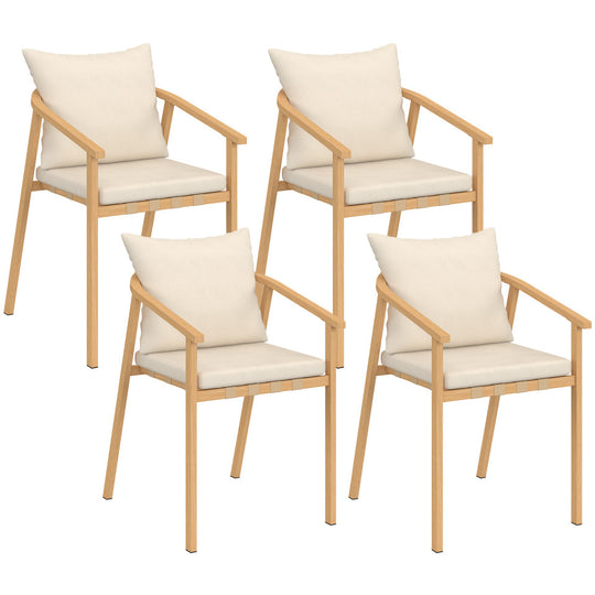 Lot de 4 chaises de jardin Paros métal effet bois et beige