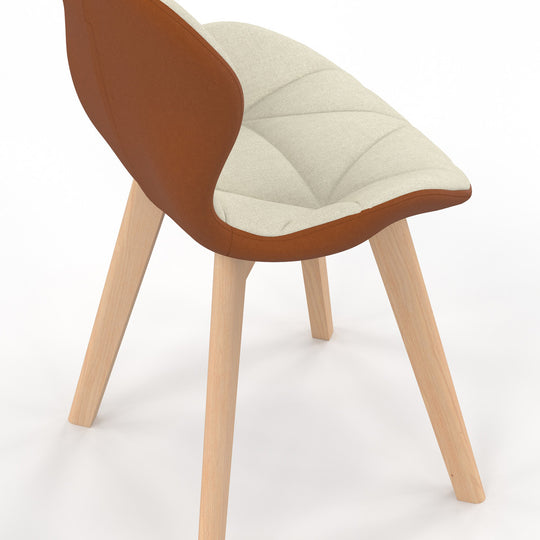 Lot de 2 ou 4 chaises GLADYS en tissu beige & camel – pieds bois