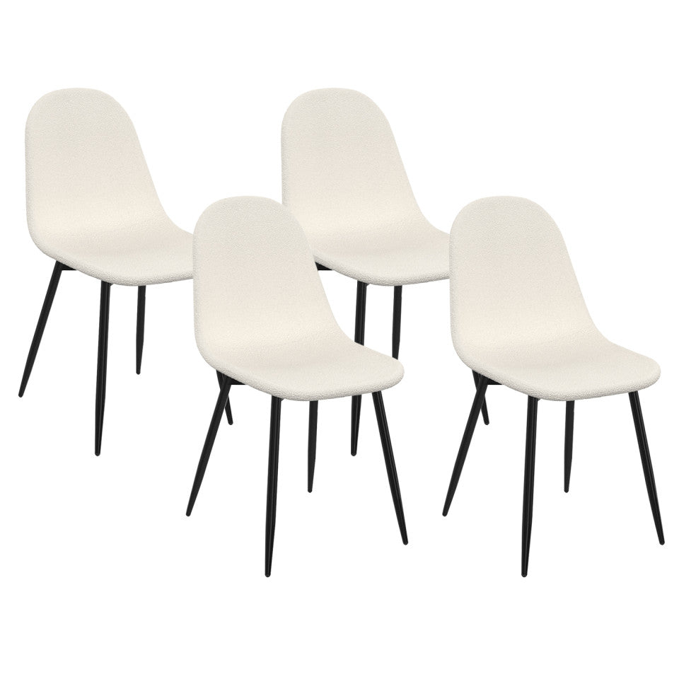 Lot de 4 chaises Sofia en bouclette Blanche et pieds métal Noirs