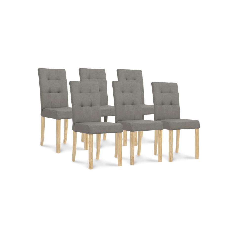 Lot de 6 chaises Polly en tissu Gris et pieds bois