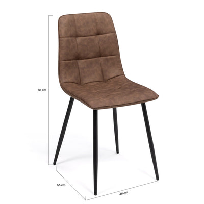 Lot de 4 chaises Linda simili cuir marron et pieds métal noirs