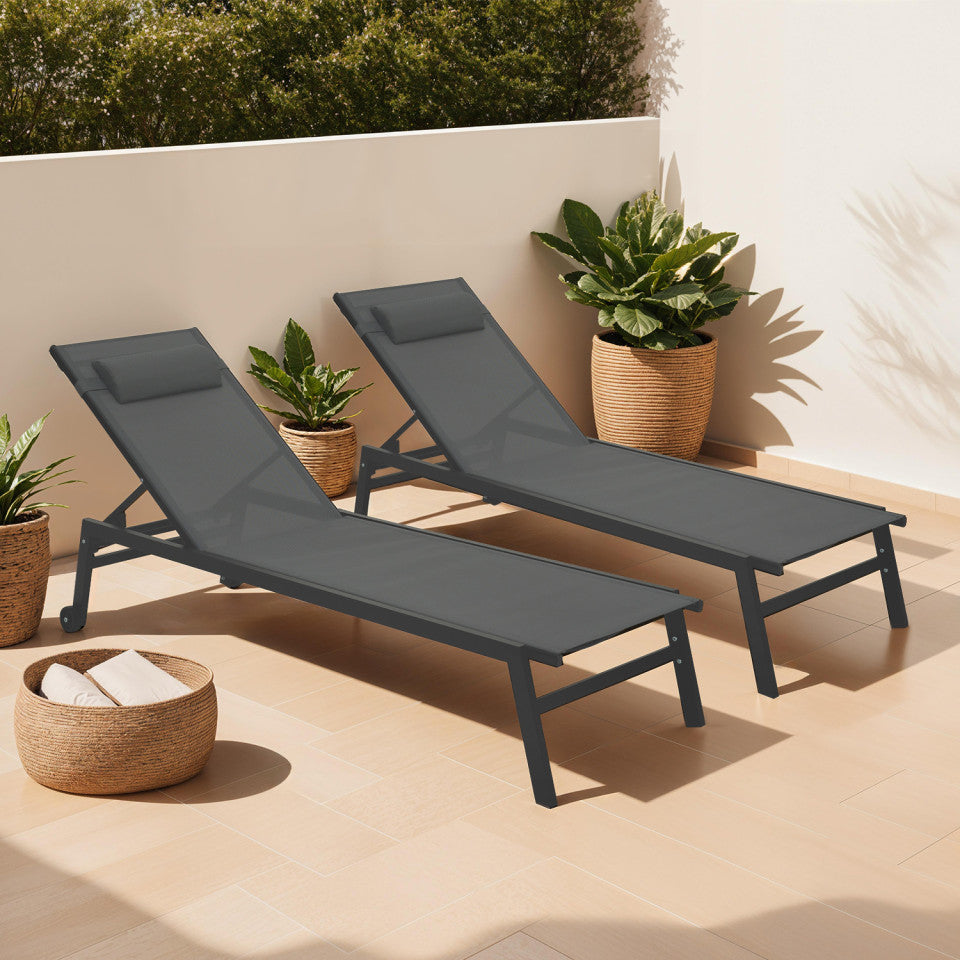 Lot de 2 transats en aluminium et textilene gris FARO