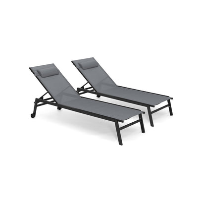 Lot de 2 transats en aluminium et textilene gris FARO