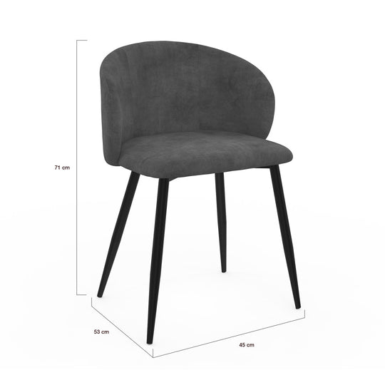 Lot de 2 chaises Léona velours Gris foncé et pieds métal