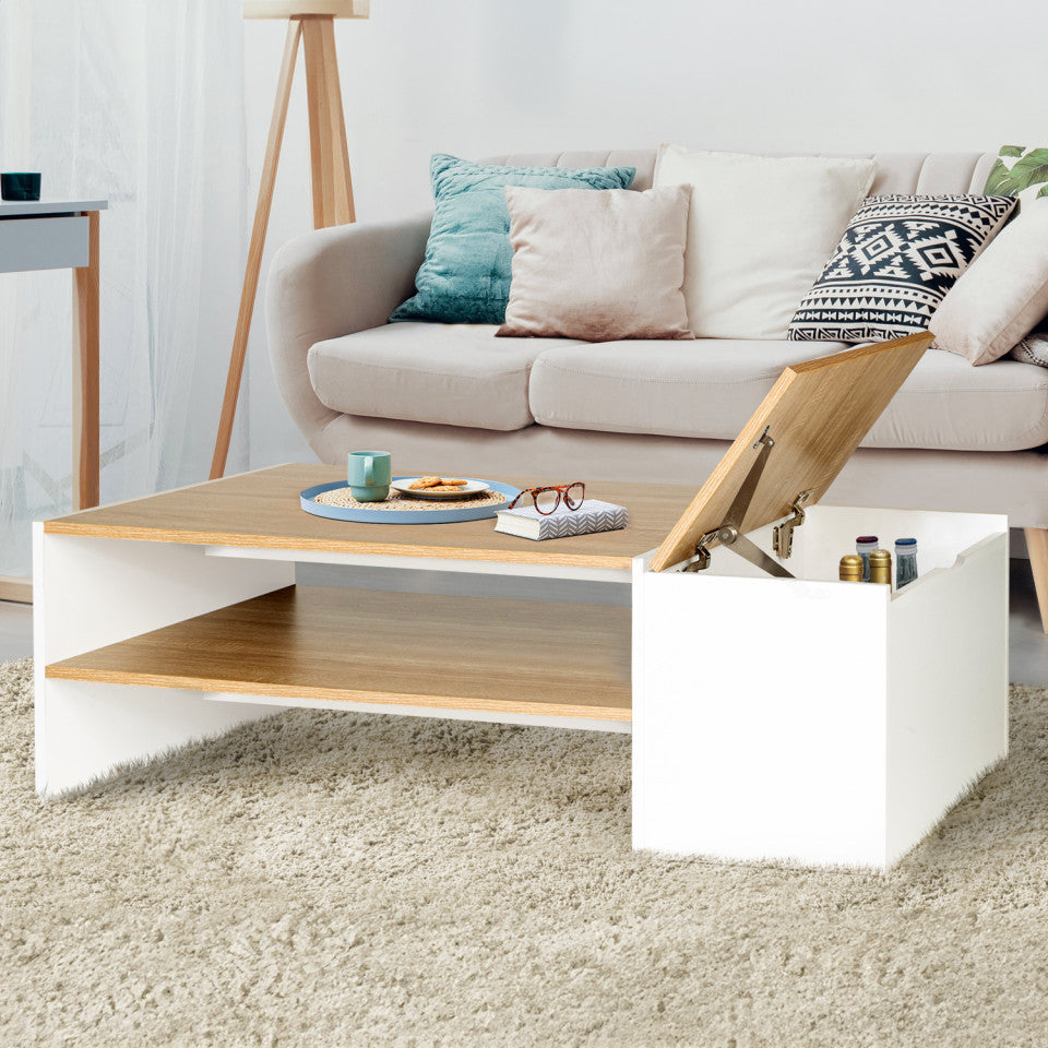 Table basse avec coffre Zoe Bois/Blanc