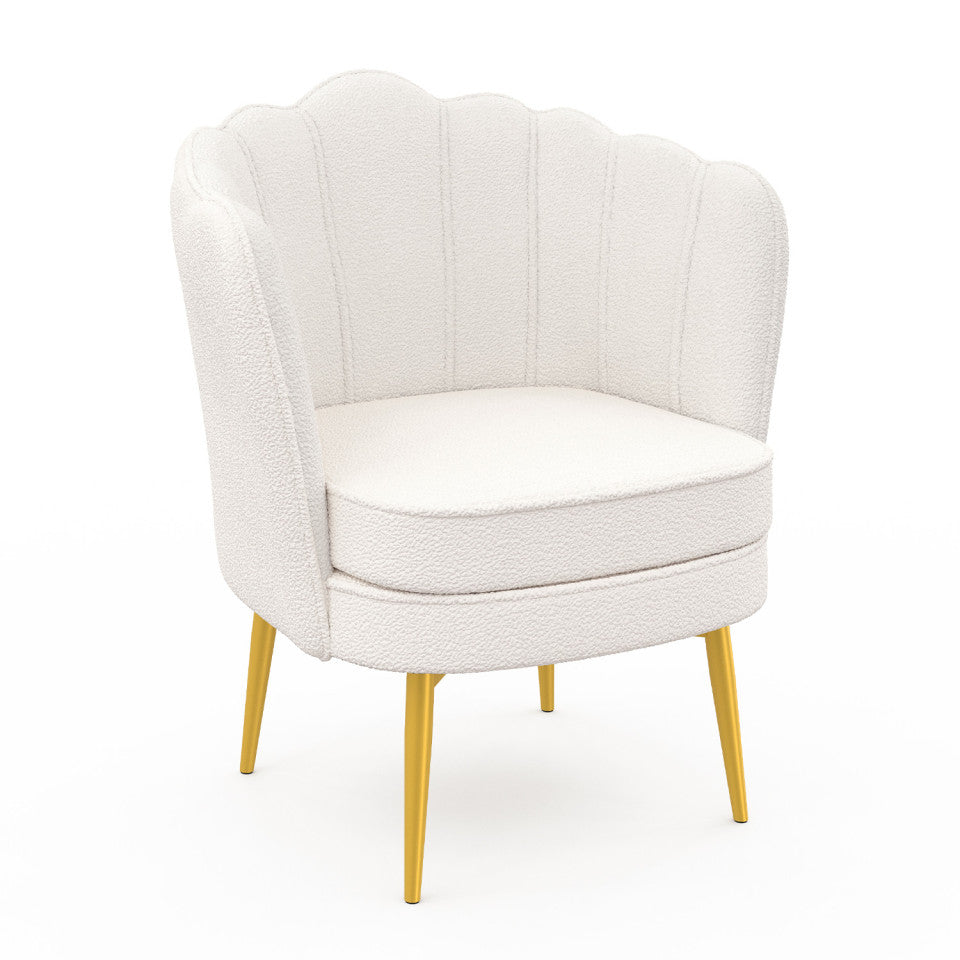 Fauteuil Arielle Blanc bouclette pieds dorés