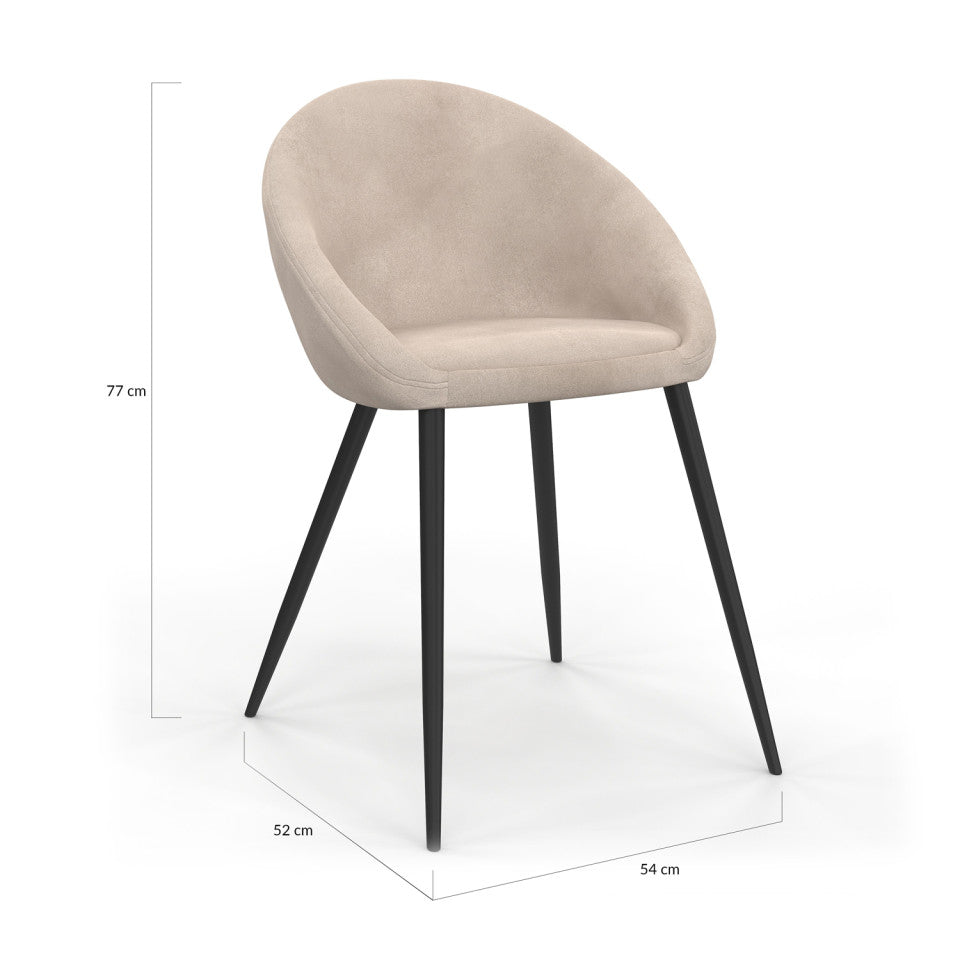 Lot de 4 chaises Dory en velours taupe et pieds métal Noirs
