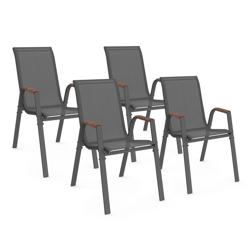 Lot de 4 chaises de jardin Ozéa en textilène et rotin
