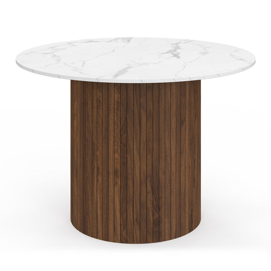 Table à manger ronde Alvar Ø110cm effet marbre et noyer