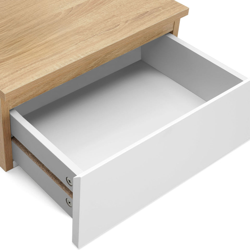 Lot de 2 tables de chevet suspendues 1 tiroir bois & blanc TOM
