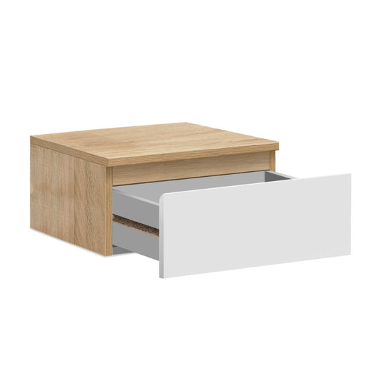 Lot de 2 tables de chevet suspendues 1 tiroir bois & blanc TOM