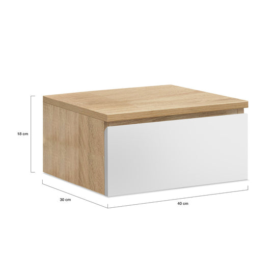 Lot de 2 tables de chevet suspendues 1 tiroir bois & blanc TOM