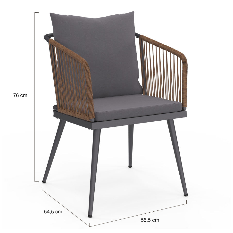 Lot de 2 chaises de jardin Florida en osier avec coussins