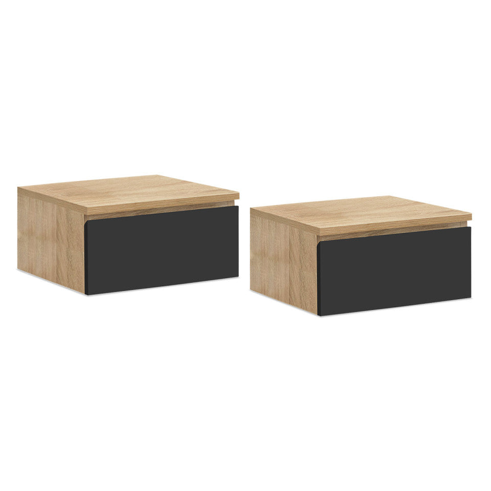 Lot de 2 tables de chevet  1 tiroir bois & noir suspendues TOM