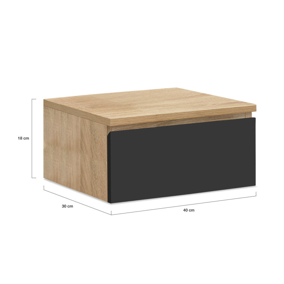 Lot de 2 tables de chevet  1 tiroir bois & noir suspendues TOM
