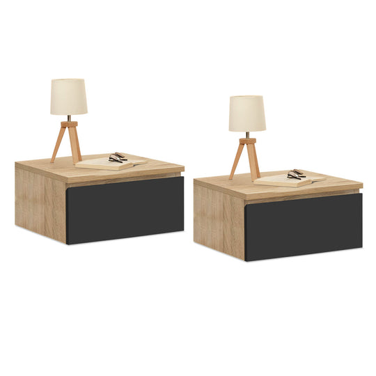 Lot de 2 tables de chevet  1 tiroir bois & noir suspendues TOM
