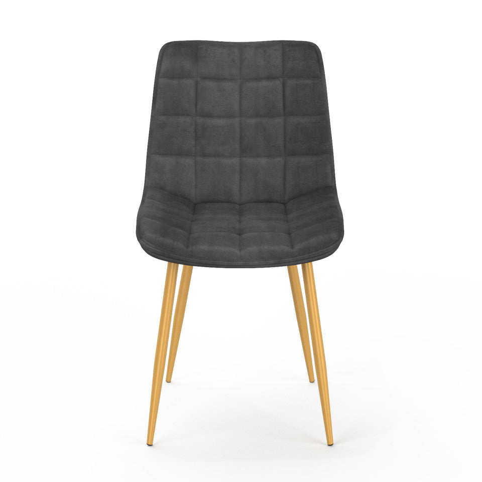 Lot de 4 chaises Melinda velours mix de couleurs (bleu, gris clair, gris foncé et jaune) et pieds dorés