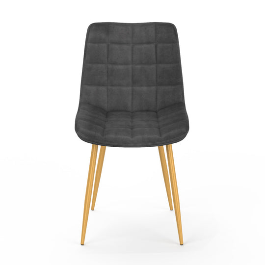 Lot de 4 chaises Melinda velours mix de couleurs (bleu, gris clair, gris foncé et jaune) et pieds dorés