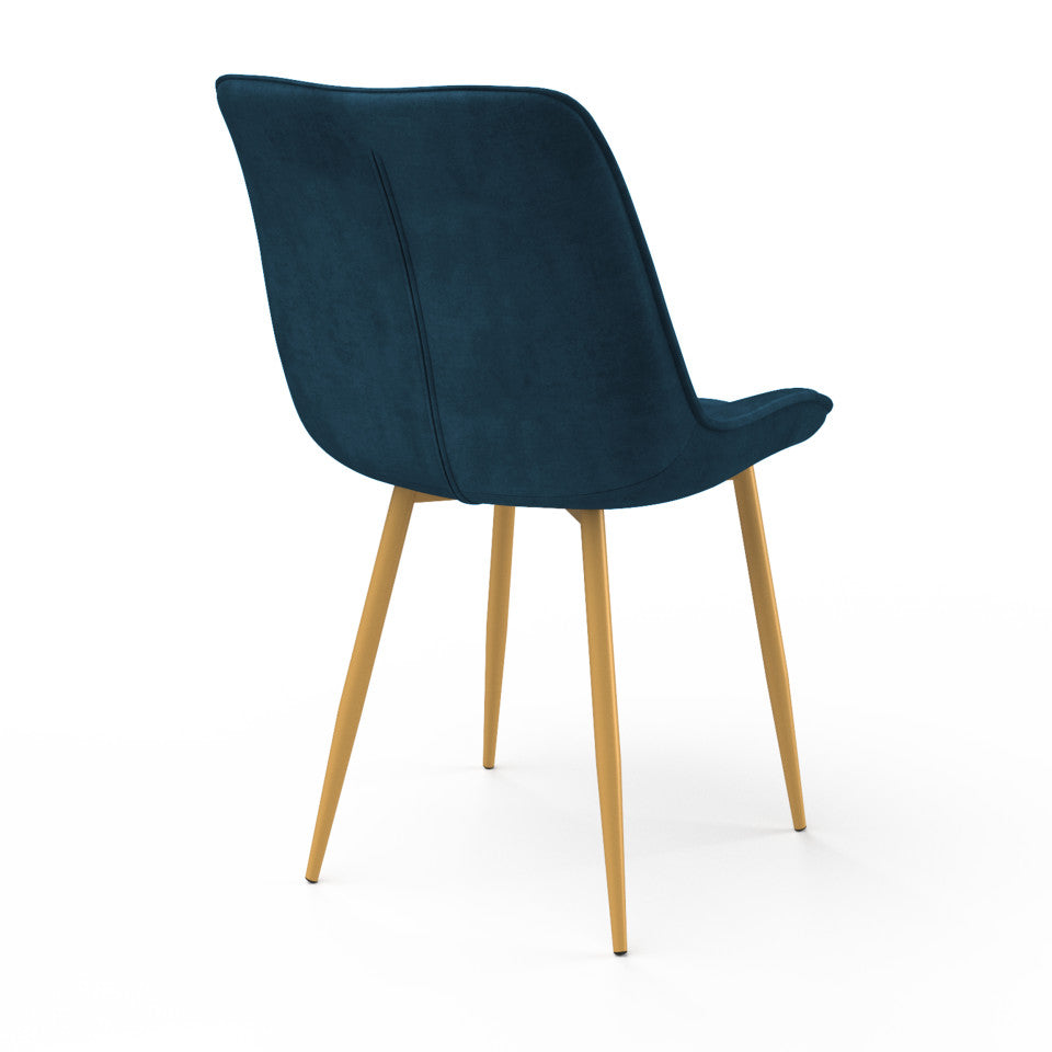 Lot de 4 chaises Melinda velours mix de couleurs (bleu, gris clair, gris foncé et jaune) et pieds dorés