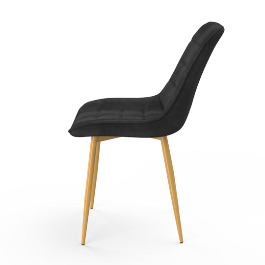 Lot de 4 chaises Melinda velours mix de couleurs (bleu, gris clair, gris foncé et jaune) et pieds dorés
