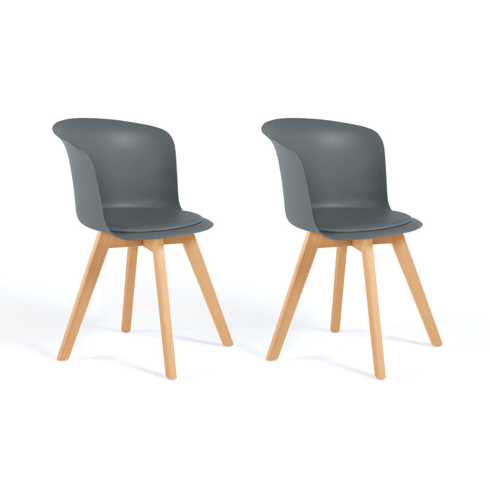 Lot de 2 chaises scandinaves Lara gris foncé avec coussin rembourré