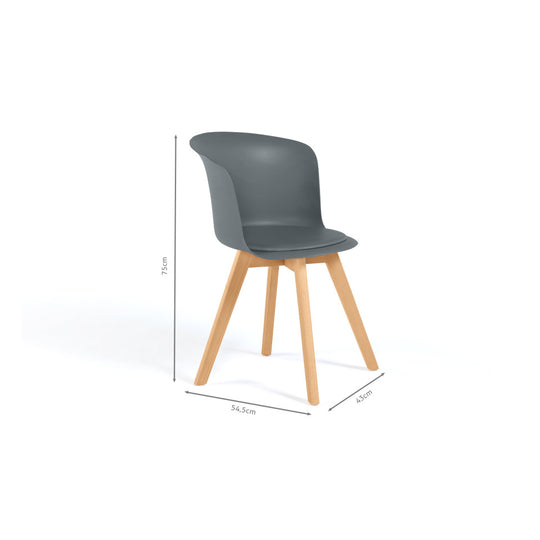 Lot de 2 chaises scandinaves Lara gris foncé avec coussin rembourré