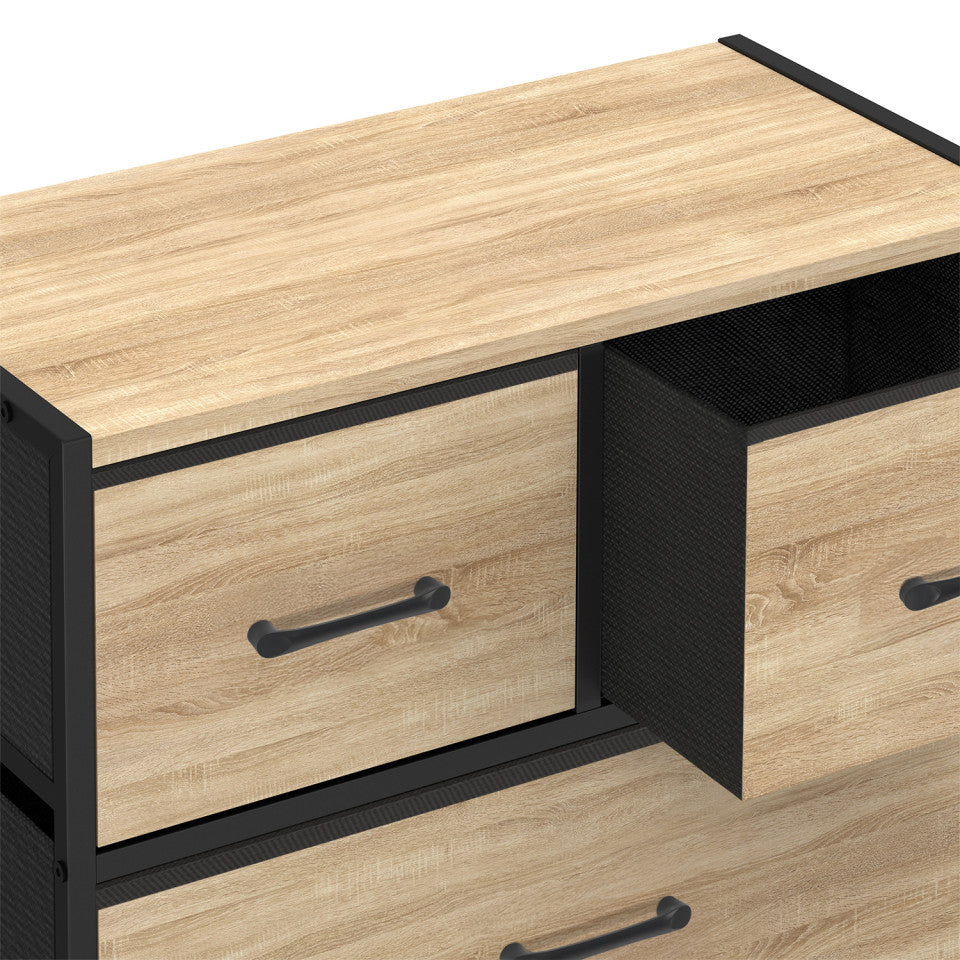 Chiffonnier Iris 5 tiroirs en bois et tissu