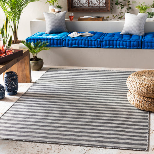 Tapis d'Extérieur/Intérieur Rayé Gris/Ivoire Hofu
