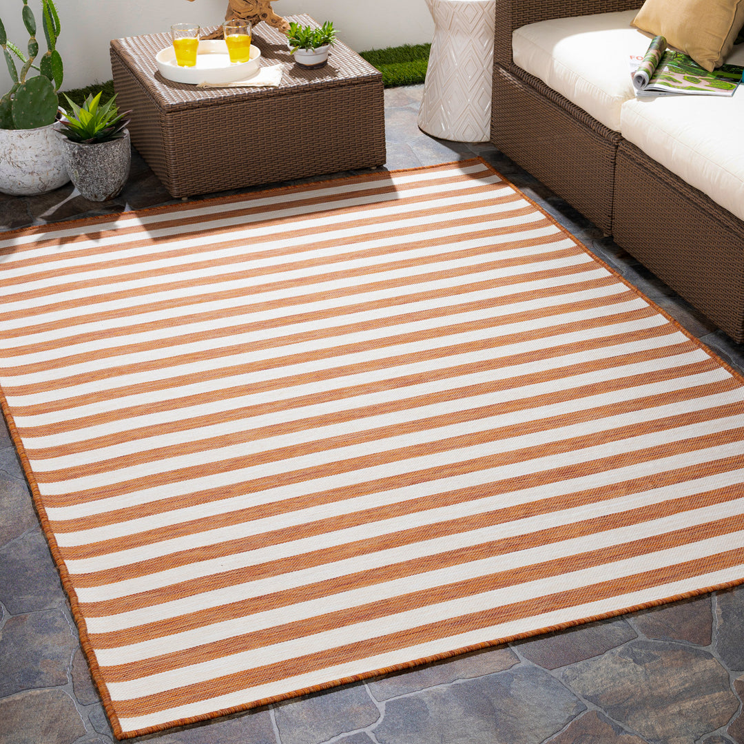 Tapis d'Extérieur/Intérieur Rayé Rouge/Ivoire Hofu