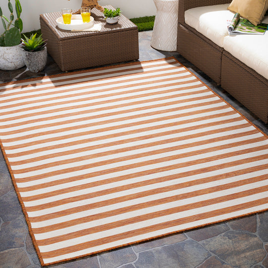 Tapis d'Extérieur/Intérieur Rayé Rouge/Ivoire Hofu